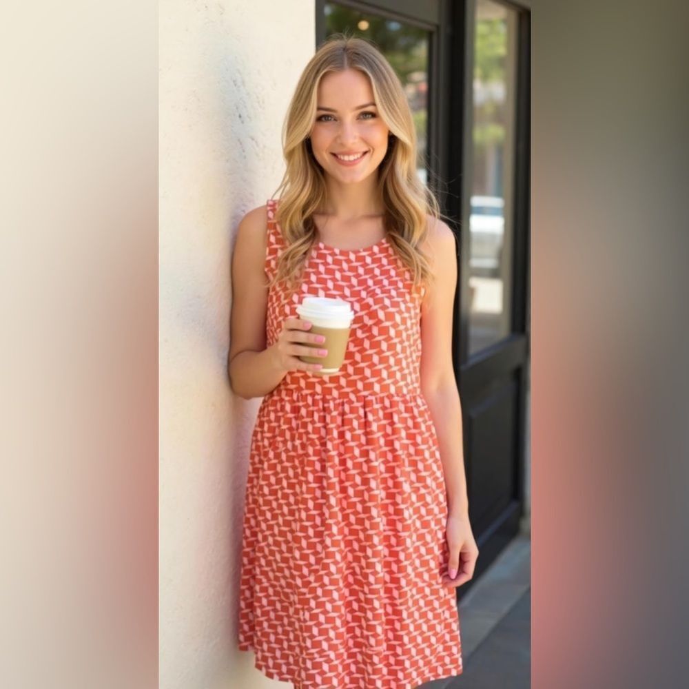 Vestique Orange and White Tank Dress Size L